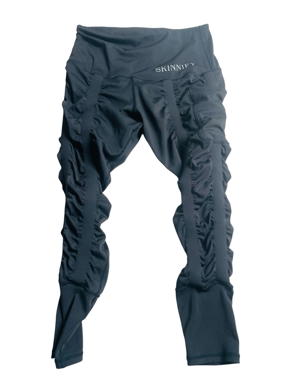 SKINNIFY Black Ruched High-Waist Skinny Pants
